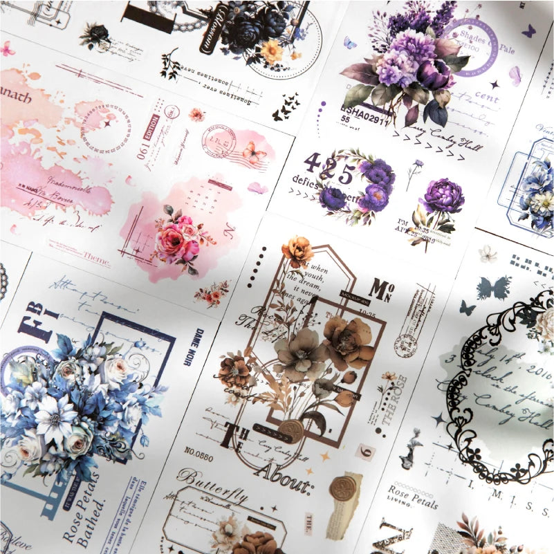 Journal GO 6pcs Flower Shadow Decorative Sticker Fresh Plant Flowers Collage Scrapbooking Label Diy Diary Journal Planner Lab