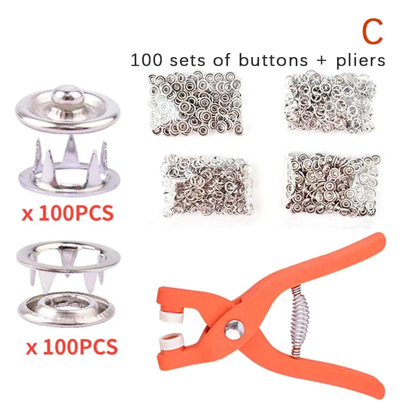 Snaps Buttons Pliers Set Snap Fasteners Kit Tool Sewing Buttons Press Studs Snap for Installing Clothes Bags - 1set C