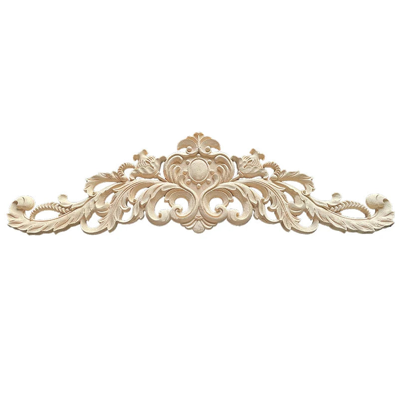 Wood Appliques and Onlays Natural Furniture Wall Door Woodcarving Decorative Long Flower Wooden Figurines Crafts Corner Frame