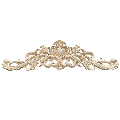 Wood Appliques and Onlays Natural Furniture Wall Door Woodcarving Decorative Long Flower Wooden Figurines Crafts Corner Frame