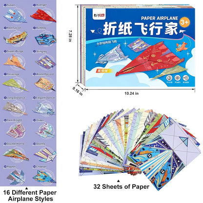Origami Paper Airplane Kit 12/32 Sheets 16 Classic World Record Plane Designs Easy to Fold Creative Craft Activity for School