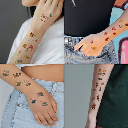 30pcs Cute Cartoon Tattoo Stickers, Unicorn, Animal, Mermaid, Car Wheel Boat, Space Robot, Fruit, Pirate, Butterfly Elf Tatto