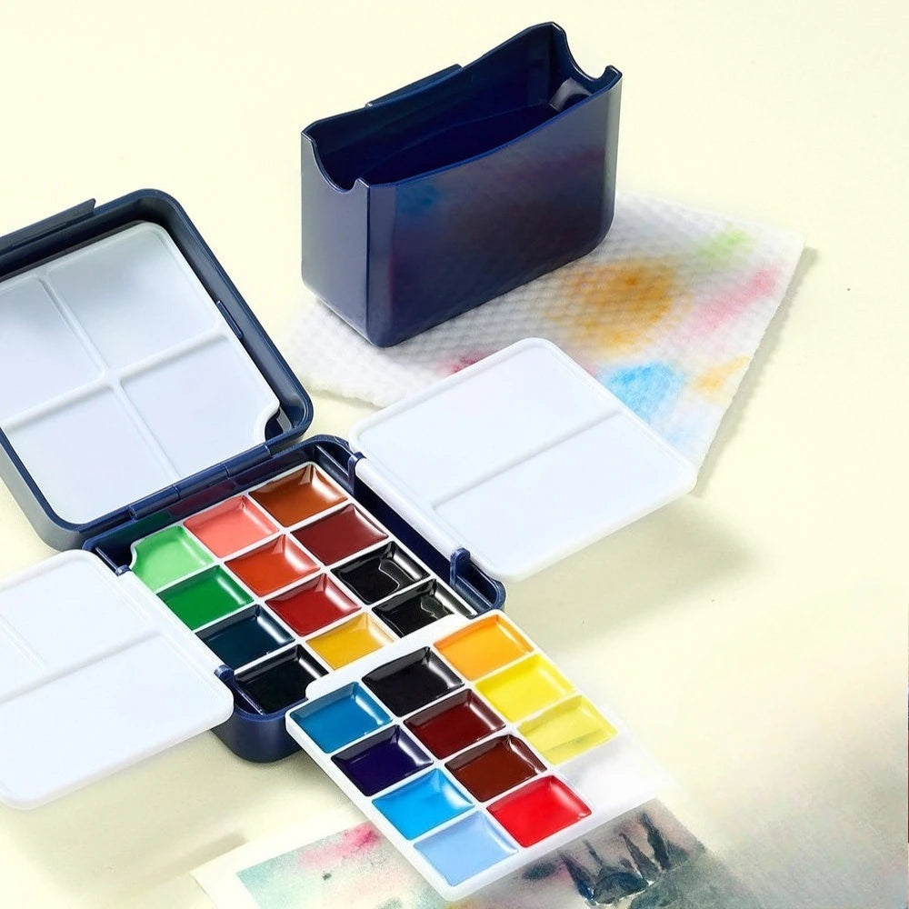 Faber Castell Semi-Dry Solid Watercolor Paints Set For Beginners Student Art Supplies Tin Box Portable 24 Colors Drawing Tool