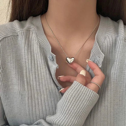 LATS Vintage Love Heart Pendant Necklace for Women Trend Silver Color Metal Chain Collar Choker Party Jewelry Birthday Gifts