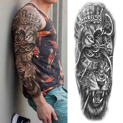 1 Sheets Wolf Lion Tiger Maori Temporary Tattoos For Men Women Adults Full Sleeve Arm Flower Rose Skull Tattoo Sticker Decor 