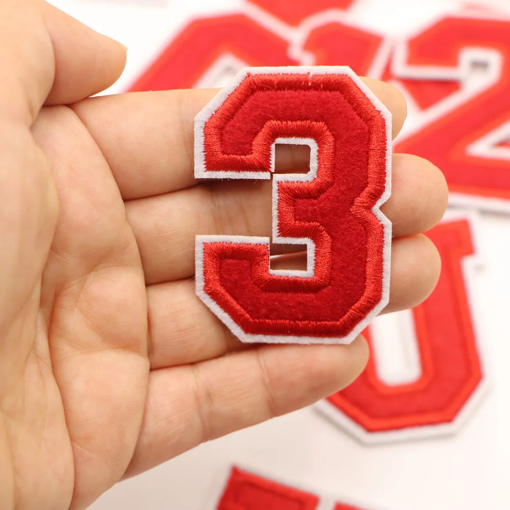 Red A-Z 0-9 English Number Letters Alphabet Towel Embroidered Patches For Clothing Bags Jacket Iron On Accessories DIY Logo N