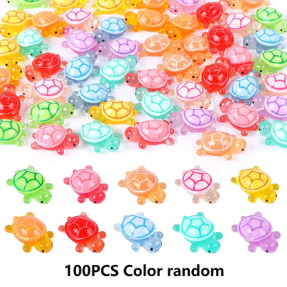 50/100 Pcs Cute Mini Luminous Turtle Ornaments Glowing in The Dark Miniatures Turtle Micro Landscape Home Decor Gift - 100PCS