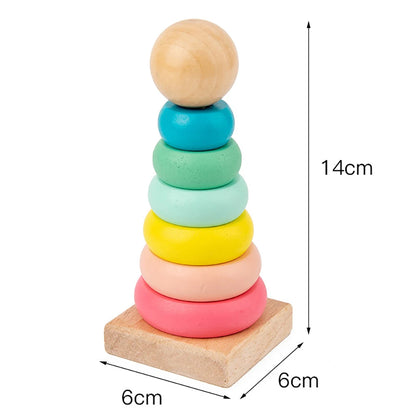 Rainbow Stacker Wooden Ring Educational Toy Kids Tower Stack Up Blocks Color Shape Game Baby Montessori Toys for Children Gif