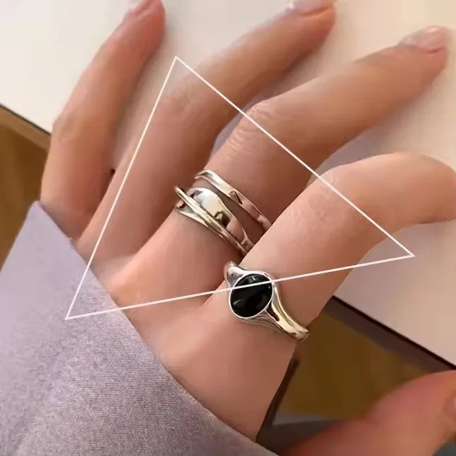 VENTFILLE 925 Sterling Silver Rings INS Fashion Hip Hop Vintage Couples Hollow Lines Punk Thai Silver Party Adjustable Jewelr