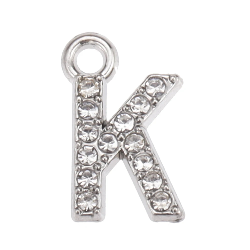 10/26pcs Silver Color Alloy Crystal Mini Alphabet 26 Letter Charms Pendants for Women Necklace Earring Jewelry Accessories