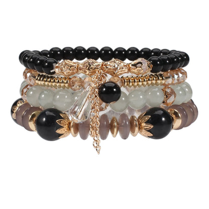 Bohemian Stackable Bead Bracelets for Women Multilayered Bracelet Pendant Charm Stretch Bangles - black