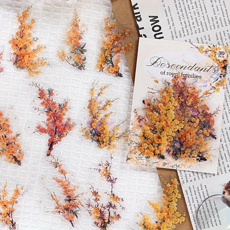 30 Pcs/Pack Vintage plant flowers PET waterproof sticker for DIY scrapbooking Journal Photo Album Decoration Materials Sticke