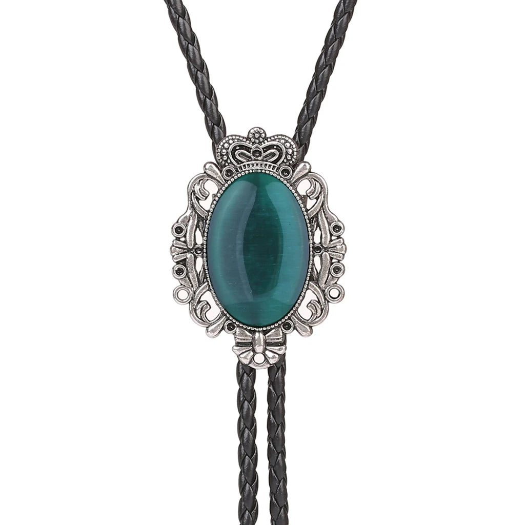 Bolo Tie Western Cowboy Opal Rodeo Leather Necktie