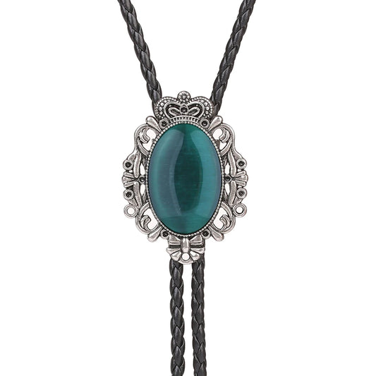 Bolo Tie Western Cowboy Opal Rodeo Leather Necktie