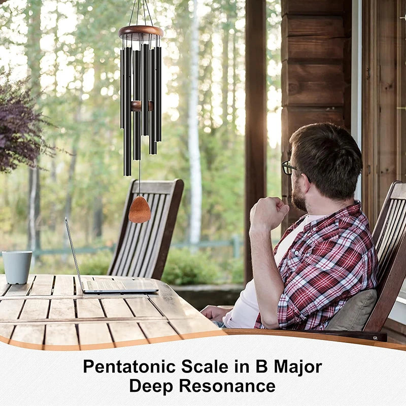 Classic 26 Inch Aluminum Pipe Wind Chimes With Wooden Hanging Tag Farmhouses Terraces Gardens Balcony Corridor Decoration
