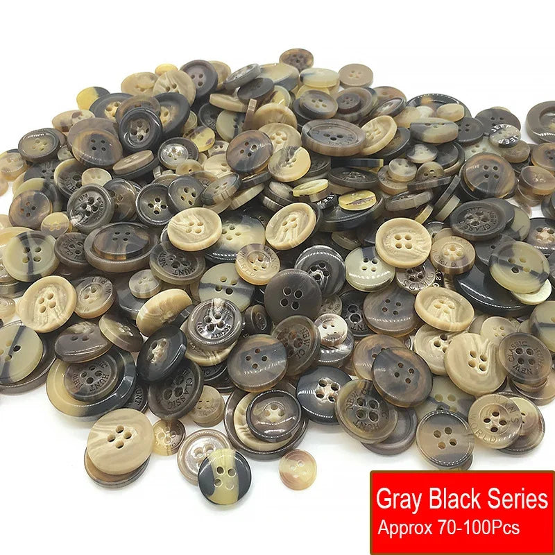 50g/Pack Mix Size Mix color Resin Button 1-3cm Sewing Buttons For Scrapbook Crafts DIY Handmade Sewing Accessories - Gray Bla