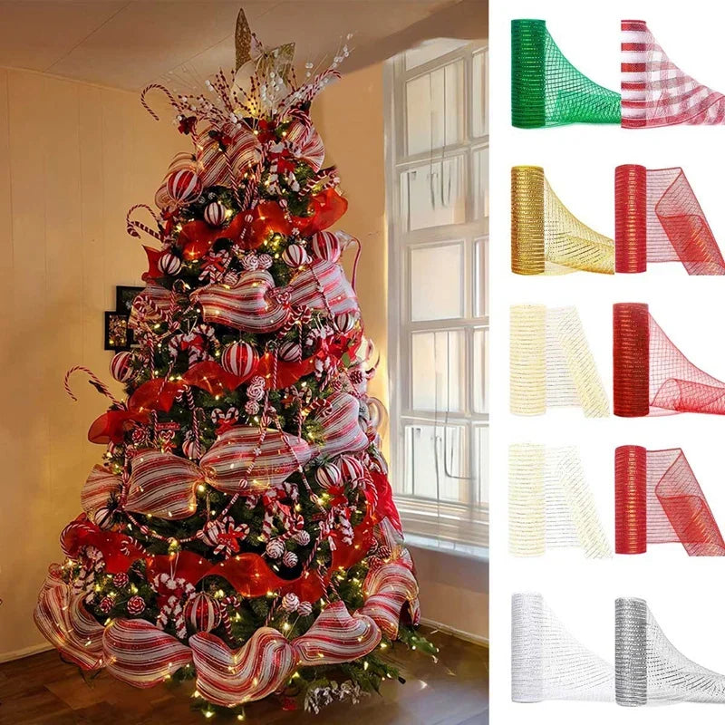 Christmas Decor Mesh Ribbon Bow Wreath Garland Christmas Tree Decorations Ribbon Home Decor Navidad Noel NewYear Gifts Packag
