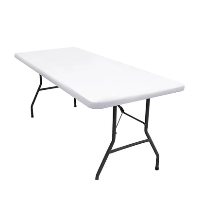 LMETJMA Rectangle Tablecloth Elastic Fitted Tablecloths for 6 Ft Tables Washable Folding Polyester Table Cover JT898 - WHITE 