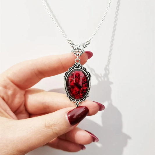 Gothic Vampire Necklace Vintage Stardust Crystal Cameo Pendant Necklace Punk Style Vampire Pendant Oval Satanic Demon Necklac