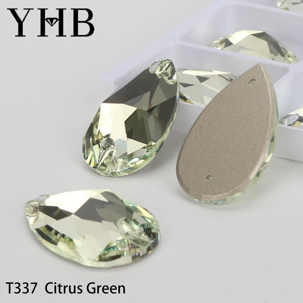 YHB Drop Moonlight Glass Lt Siam Crystal AB Sewing Stones Flatback Sew on Rhinestones For Garment Clothes Bags