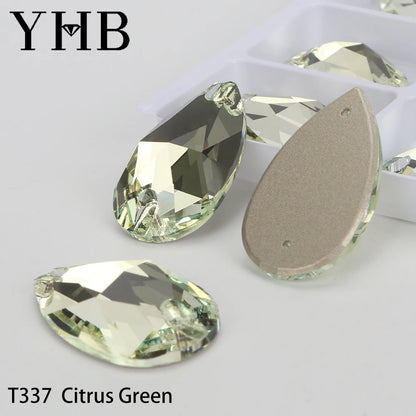 YHB Drop Moonlight Glass Lt Siam Crystal AB Sewing Stones Flatback Sew on Rhinestones For Garment Clothes Bags