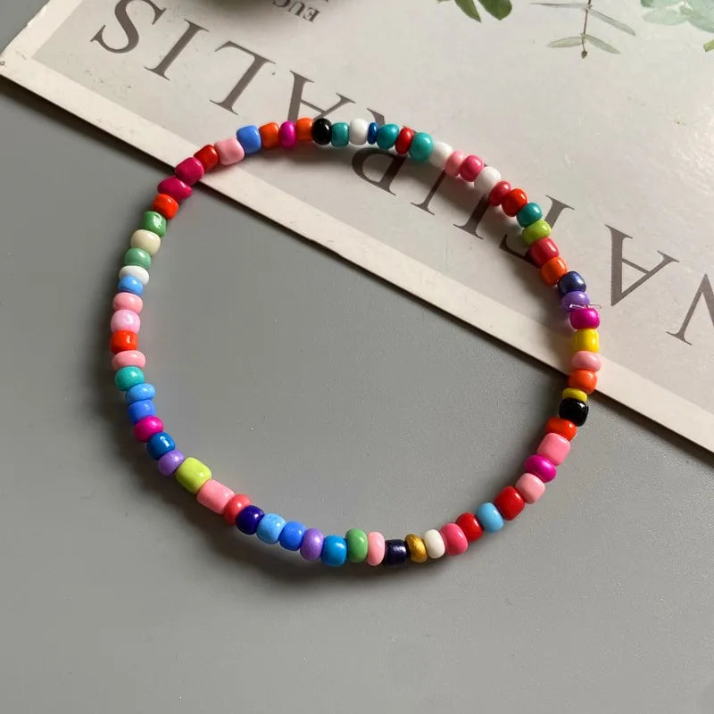 White Anklet for Women Colorful Fashion Girl Tiny Seed Beads Foot Bracelet Yellow Bohemian Anklet Gift Jewelry - A