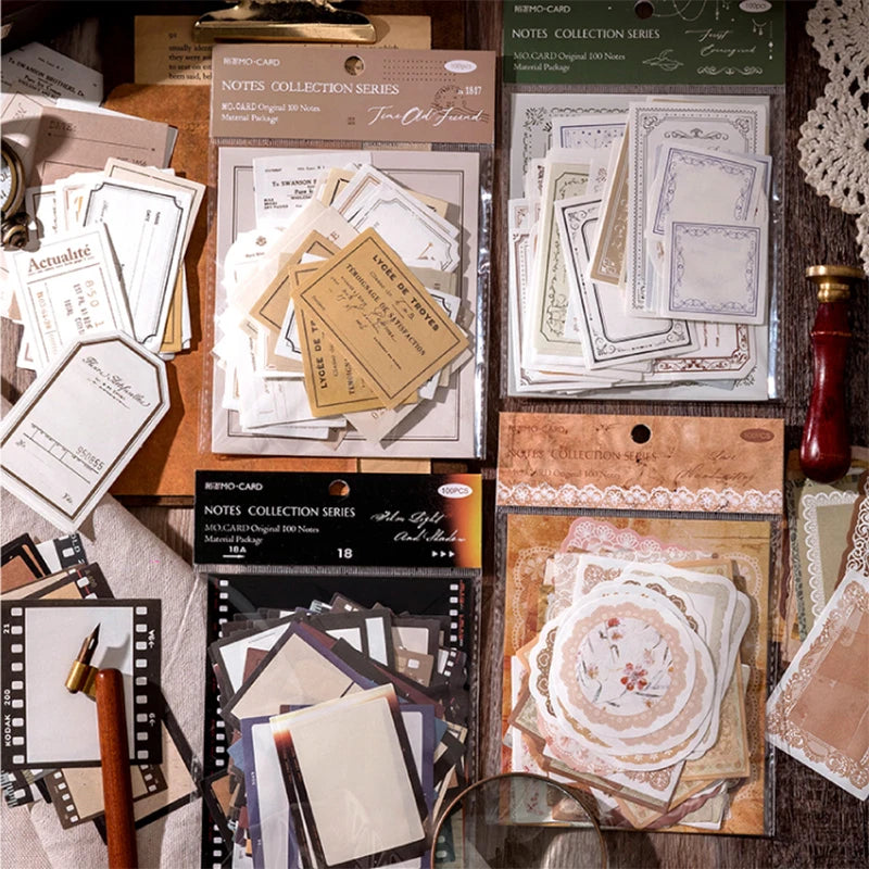 100Pcs/Pack Vintage Notes Material Writable Paper Perfect for Journal DIY Scrapbooking Supplies Stationery