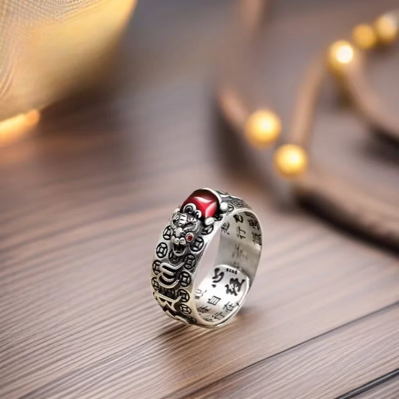 Chinese Feng Shui Pixiu Ring Silver Plated Copper Coins Adjustable Rings for Women Men Amulet Wealth Lucky Jewelry Birthday G