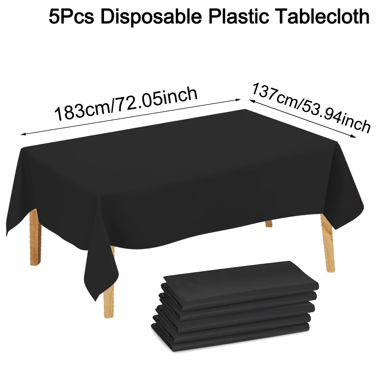 183×137cm Black Table Cover Disposable Plastic Tablecloth for Wedding Decoration Birthday Party Supplies Table Decor - 5pcs