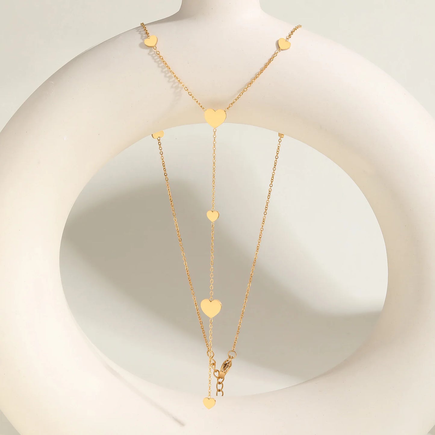 Heart Drop Lariat Chain Necklace For Women, Y Shape Long Chain Stainlss Steel 18K Gold Color Layered Jewelry