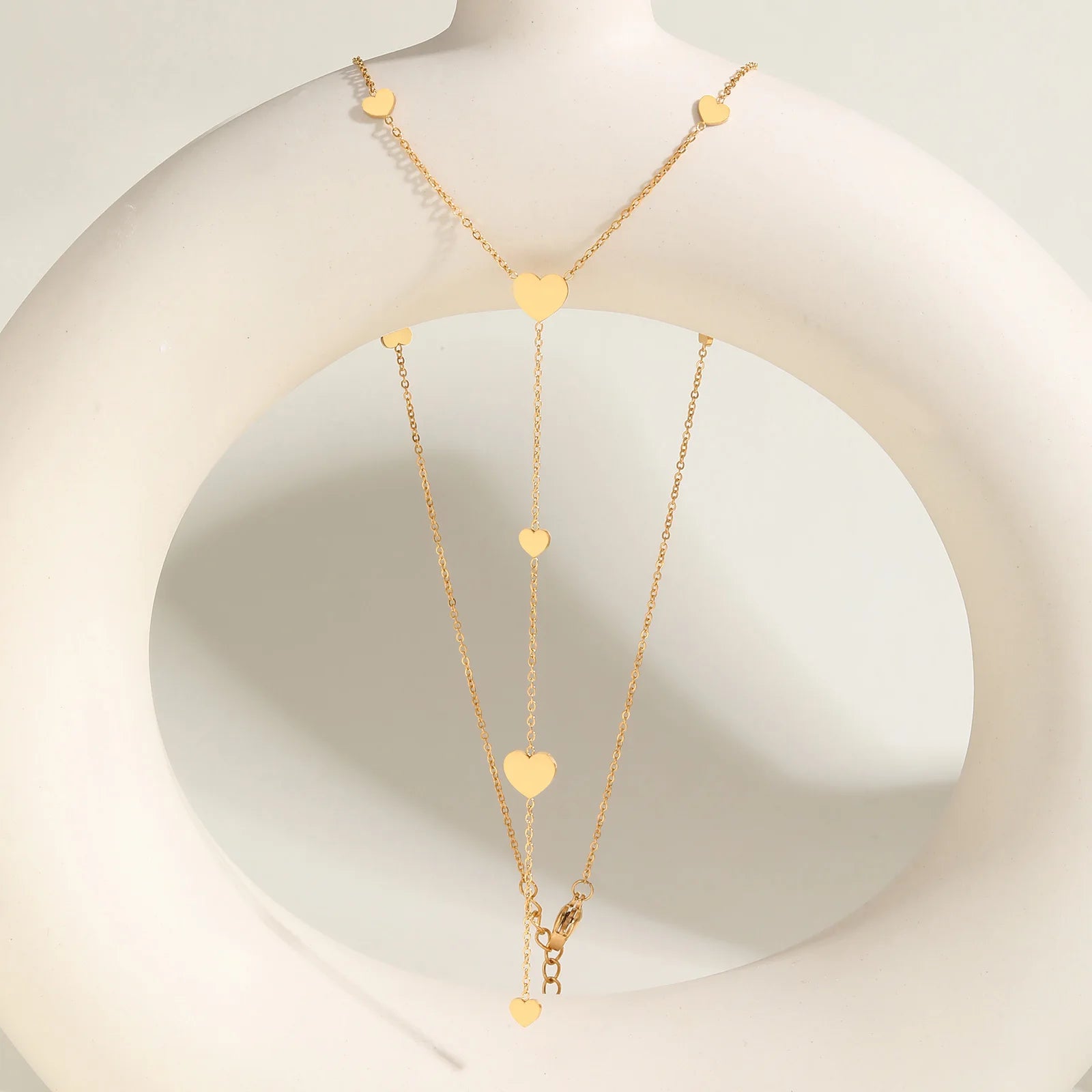 Heart Drop Lariat Chain Necklace For Women, Y Shape Long Chain Stainlss Steel 18K Gold Color Layered Jewelry