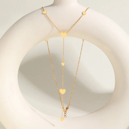 Heart Drop Lariat Chain Necklace For Women, Y Shape Long Chain Stainlss Steel 18K Gold Color Layered Jewelry