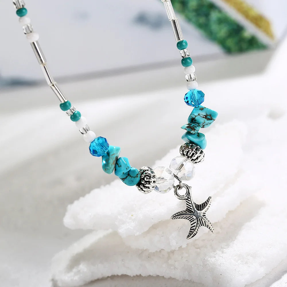 Beach Bead Anklet for Women Jewelry Retro Fashion Beads Stone Pendant Ankle Chain