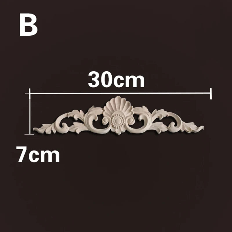 Wood Appliques and Onlays Natural Furniture Wall Door Woodcarving Decorative Long Flower Wooden Figurines Crafts Corner Frame