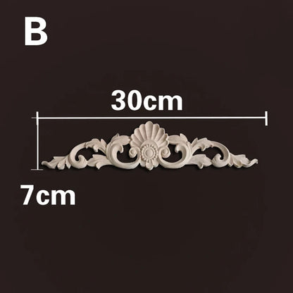 Wood Appliques and Onlays Natural Furniture Wall Door Woodcarving Decorative Long Flower Wooden Figurines Crafts Corner Frame
