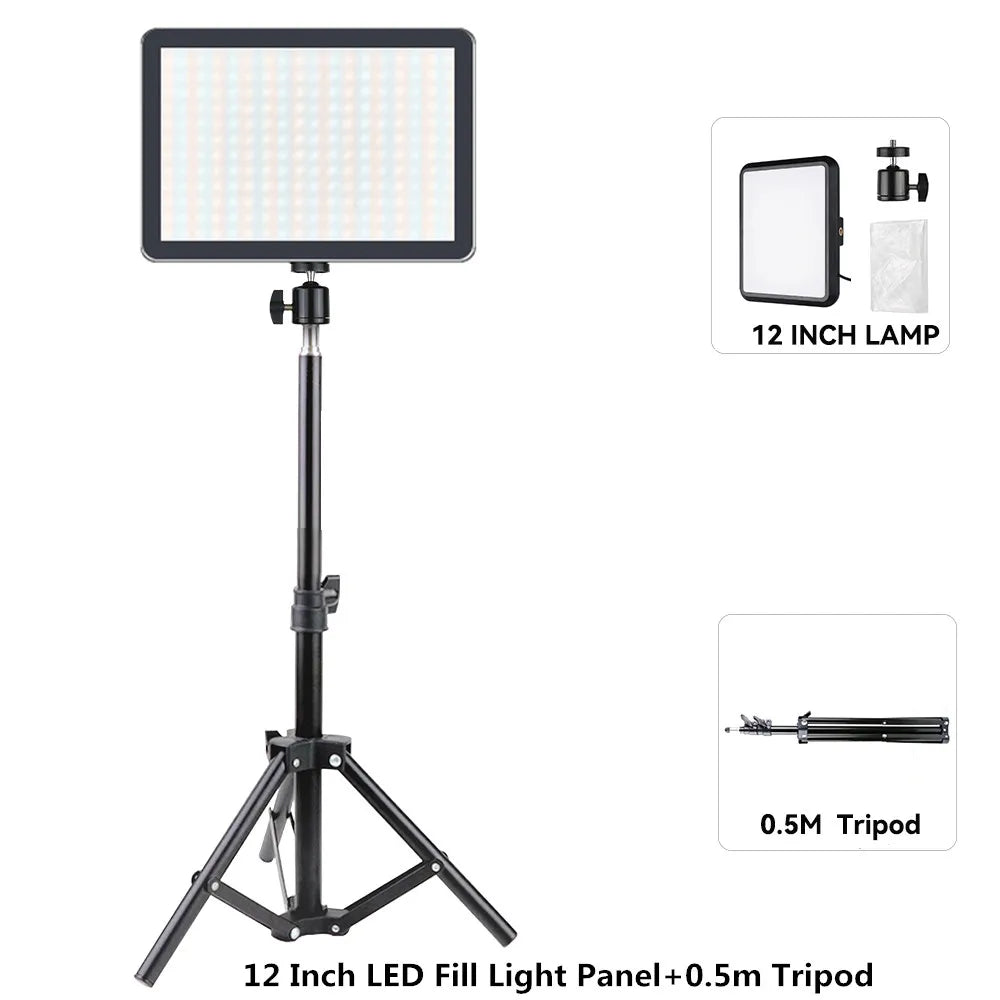 8/12 Inch LED Photography Video Panel Light Photo Studio Lighting Kit For Shoot Live Streaming Youbube With Tripod Stand - 12