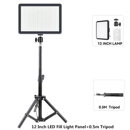 8/12 Inch LED Photography Video Panel Light Photo Studio Lighting Kit For Shoot Live Streaming Youbube With Tripod Stand - 12