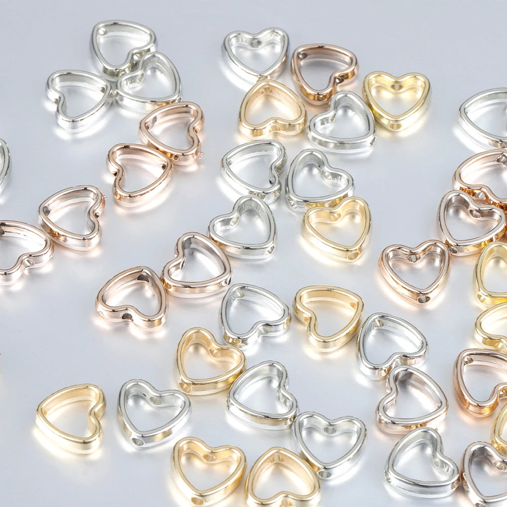 50pcs Heart Frame Wrapped Bead Double Stright Hole Spacers Loose Beads for Jewelry Making DIY Findings
