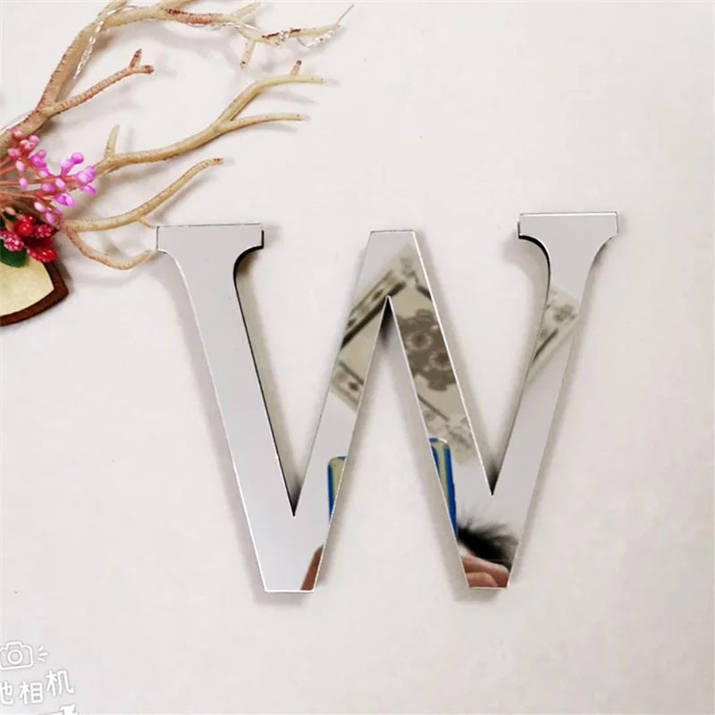 20cm Acrylic Mirror English Letters Wall Stickers Birthday Festival Party Wedding Home Decor Self-adhesive Alphabet Art Mural