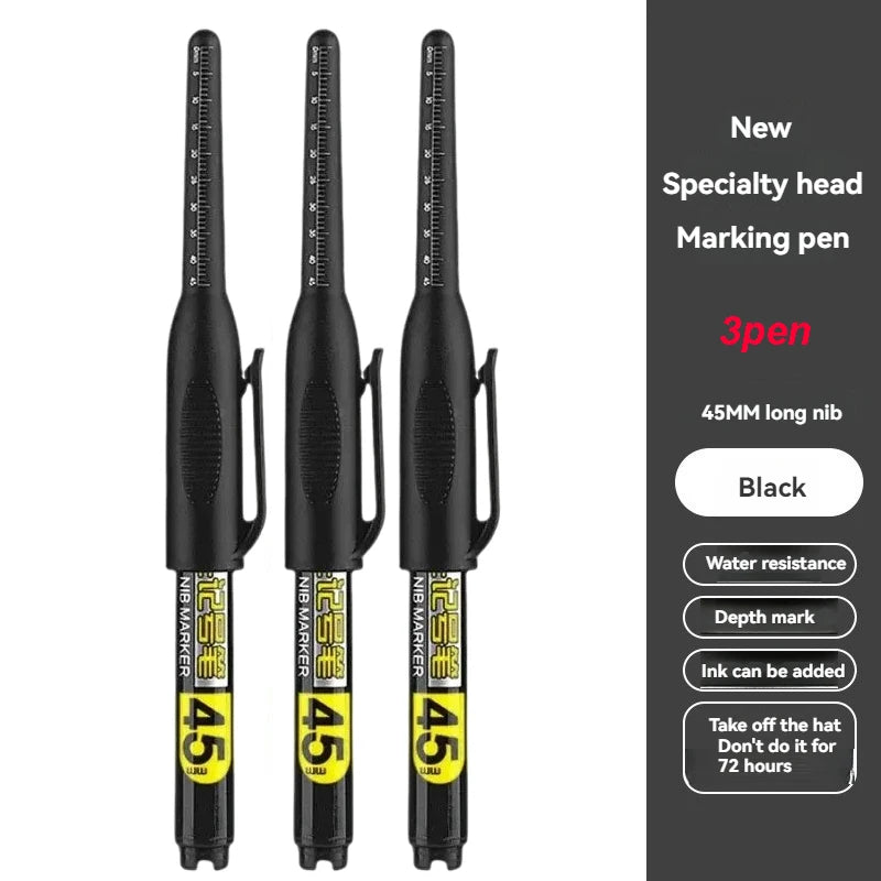 45mm Waterproof Deep Hole Marker Pens Long Nib Head Carpenter Pen White/Black/Blue Ink for Multi-Purpose Woodworking Hand Too