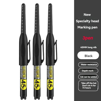 45mm Waterproof Deep Hole Marker Pens Long Nib Head Carpenter Pen White/Black/Blue Ink for Multi-Purpose Woodworking Hand Too