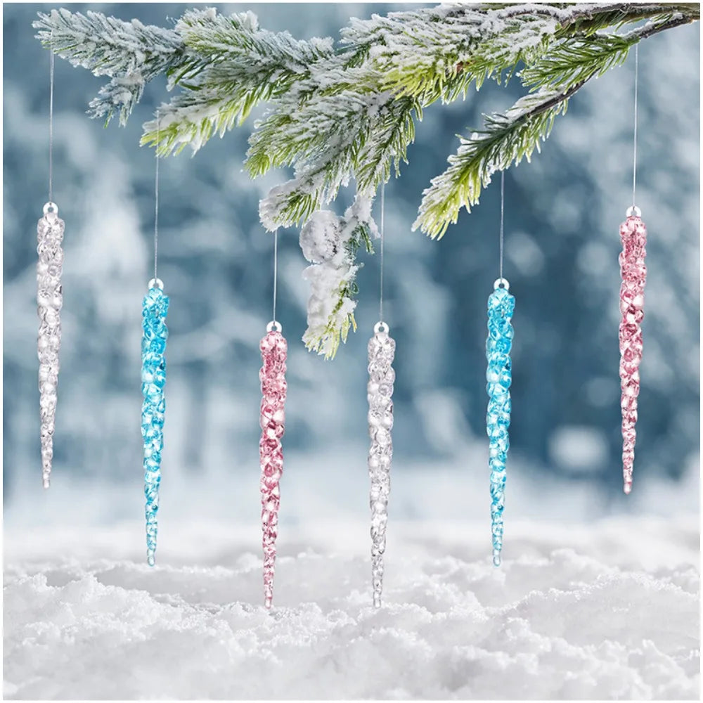 24 pieces of creative Christmas acrylic simulated icicles Christmas tree hanging decorations, suitable for Christmas home dec