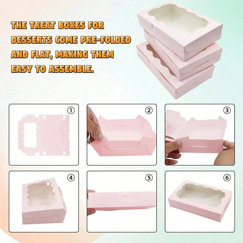 10/20Pcs Kraft Paper Cake Candy Boxes Rectangle Open Window Wedding Jewelry Chocolate Gift Packaging Boxes Baking Party Suppl
