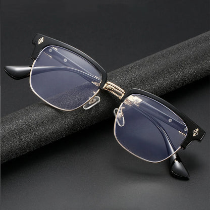 Vintage Cross Carving Glasses Men Women Luxury Half Frame Anti Blue Light Eyeglasses Retro Square Computer Eyewear