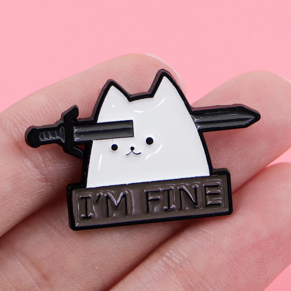 Cute Cat Enamel Pins "FINE"Brooches Metal Lapel Pin Badge Backpack Accessories Jewelry Friend Gifts