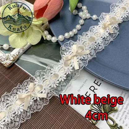 1Yard Lolita Lace Trim Ribbons Bow Pleated Lace Fabric Edge Ruffle Ribbon For DIY Crafts Sewing Dress Clothing Accessories - 