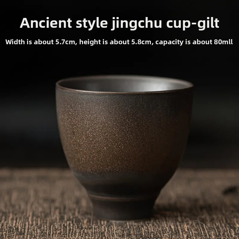 1pc Japanese Style Handmade Stoneware Tea Cup Kung Fu Tea Set Tea Cup Small Single Cup Ancient Style Quiet Road Cup Bowl Teac