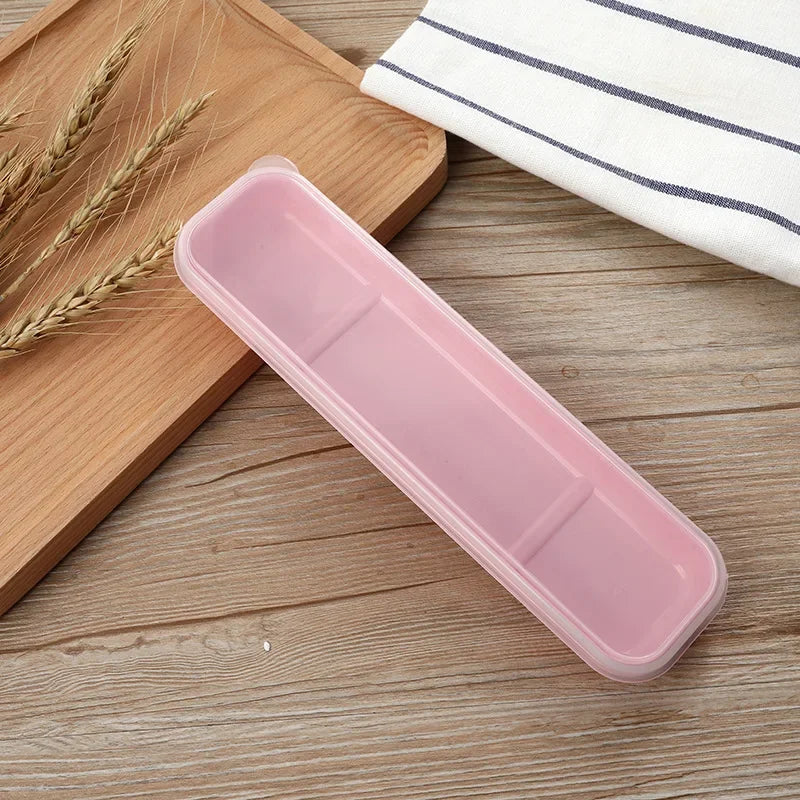 Tableware Box Portable Tableware Box Spoon Fork Storage Box Spoon, Fork, Chopsticks, Straw, Makeup Brush Storage Box - Pink
