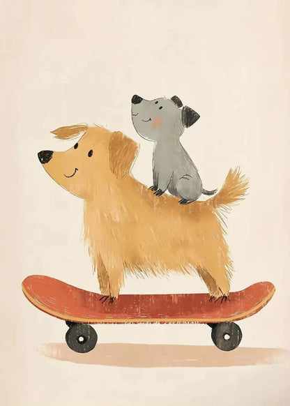 Minimalist Cute Skateboard Animal Wall Art Dog, Lion, Crocodile, Tiger, Bear, and Car Canvas Print Home Decor for Kids' Rooms