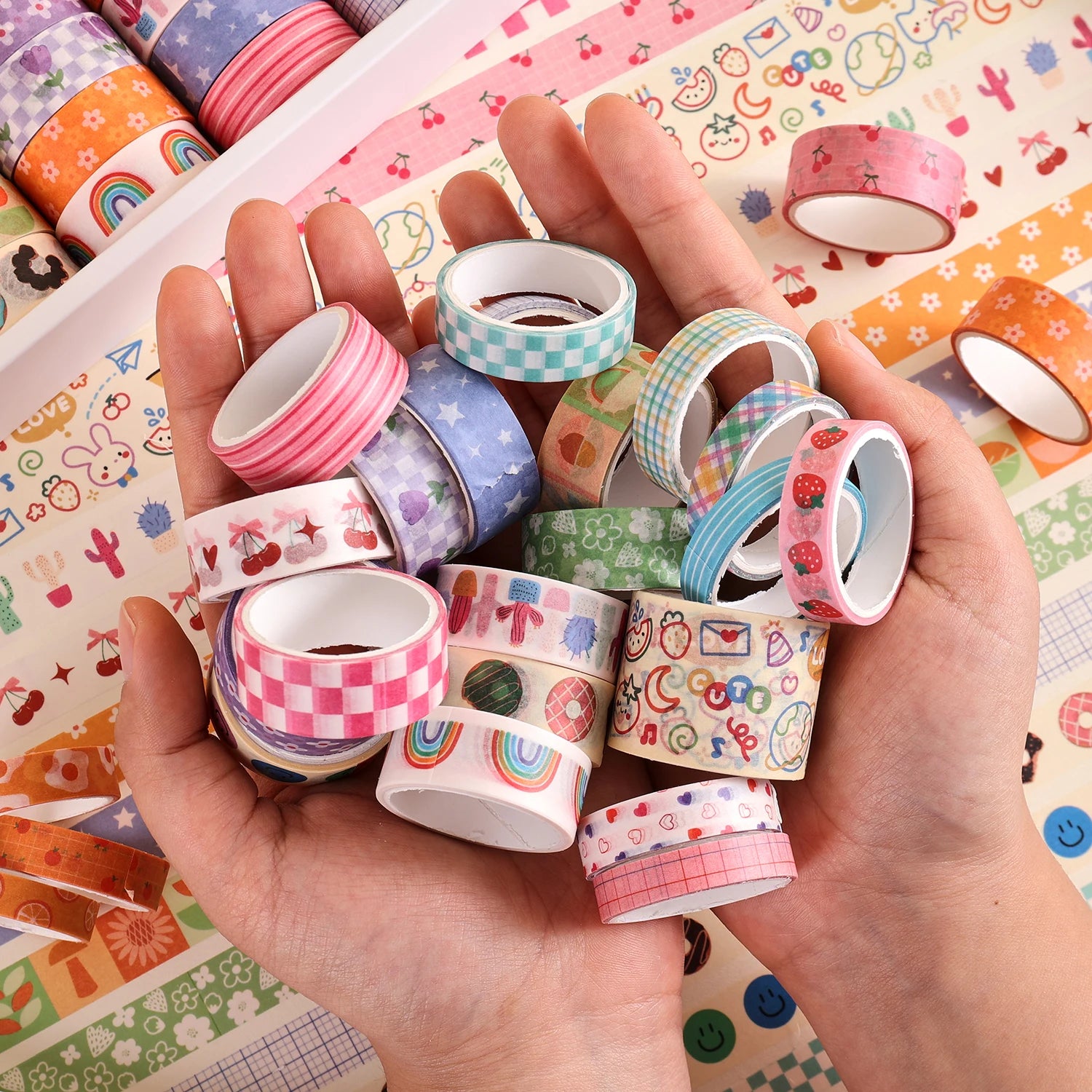 32 Rolls Colorful Cute Floral Writable Washi Tape Set, Decorative Tapes for Scrapbooking and Journaling, Junk Journal Supplie